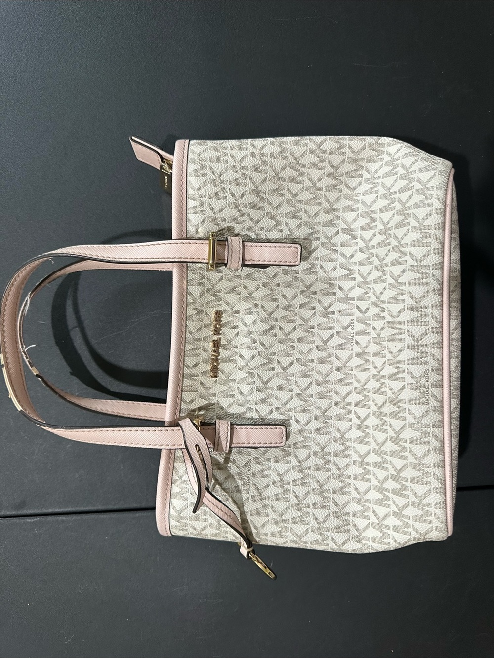 Michael Kors Cream Logo Tote with Pale Pink Trim